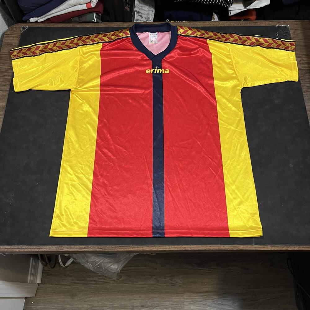 Vintage Erima Soccer Shirt Mens XL Red Yellow Colorblock Shiny Jersey Slovenia